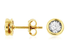 ESTATE .25CT DIAMOND 14KT YELLOW GOLD 3D SOLITAIRE BEZEL CLASSIC STUD EARRINGS