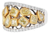 LARGE 3.47CT WHITE & FANCY YELLOW DIAMOND 18K 2 TONE GOLD BEZEL ANNIVERSARY RING