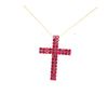 ESTATE 2.19CT AAA RUBY 18KT YELLOW GOLD 3D CLASSIC 2 ROW CROSS FLOATING PENDANT
