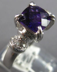 1.52CT DIAMOND & AAA AMETHYST 14KT WHITE GOLD 3D CUSHION & ROUND ENGAGEMENT RING