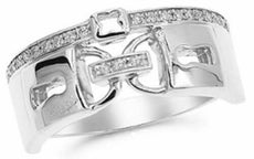 ESTATE .14CT DIAMOND 14KT WHITE GOLD 3D FLORAL LOVE KNOT BOW SHAPE FUN RING