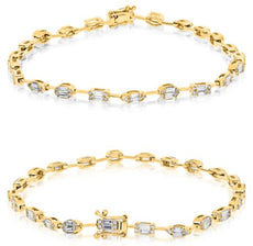 1.30CT DIAMOND 14KT YELLOW GOLD ROUND & BAGUETTE BY THE YARD ETERNITY BRACELET