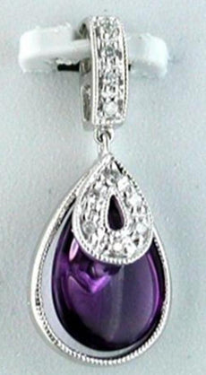 1.71CT DIAMOND & AAA AMETHYST 14K WHITE GOLD PEAR SHAPE & ROUND FLOATING PENDANT