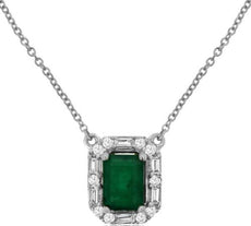1.19CT DIAMOND & AAA EMERALD 14KT WHITE GOLD ROUND & EMERALD CUT SQUARE NECKLACE