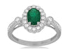 1.04CT DIAMOND & AAA EMERALD 14KT WHITE GOLD OVAL & ROUND FLOWER SEMI BEZEL RING