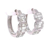 3.43CT DIAMOND 18KT WHITE GOLD 3D ROUND & BAGUETTE CLUSTER HOOP HANGING EARRINGS