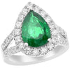 LARGE 2.44CT DIAMOND & AAA EMERALD 18KT WHITE GOLD PEAR SHAPE & ROUND HALO RING