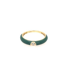 ESTATE .03CT DIAMOND & GREEN ENAMEL 18KT YELLOW GOLD SOLITAIRE ETOILE FUN RING