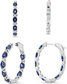 ESTATE LARGE 5.79CT DIAMOND & AAA SAPPHIRE 14KT WHITE GOLD OVAL & ROUND EARRINGS