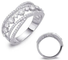 .69CT DIAMOND 14KT WHITE GOLD 3D MULTI ROW BEZEL DIAGONAL CRISS CROSS FUN RING