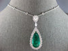 CERTIFIED LARGE 11.68CT DIAMOND & AAA COLUMBIAN EMERALD 18KT WHITE GOLD PENDANT