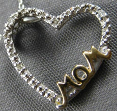 ESTATE .02CT DIAMOND 14KT TWO TONE GOLD OPEN HEART LOVE MOM FUN FLOATING PENDANT