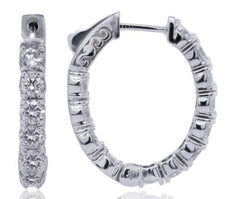 ESTATE 3CT DIAMOND 14KT WHITE GOLD CLASSIC INSIDE OUT OVAL HOOP HANGING EARRINGS