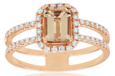 1.25CT DIAMOND & AAA MORGANITE 14K ROSE GOLD EMERALD CUT & ROUND ENGAGEMENT RING