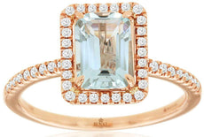 1.60CT DIAMOND & AAA AQUAMARINE 14KT ROSE GOLD 3D HALO OCTAGON ENGAGEMENT RING