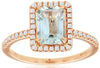 1.60CT DIAMOND & AAA AQUAMARINE 14KT ROSE GOLD 3D HALO OCTAGON ENGAGEMENT RING