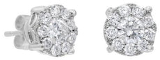 ESTATE .48CT DIAMOND 14KT WHITE GOLD 3D ROUND CLASSIC HALO FLOWER STUD EARRINGS
