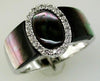 ESTATE .12CT DIAMOND & AAA BLACK MOTHER OF PEARL 14KT WHITE GOLD OVAL FUN RING