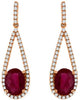 2.15CT DIAMOND & AAA RUBY 14KT ROSE GOLD OVAL & ROUND TEAR DROP HANGING EARRINGS