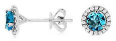 ESTATE 1.76CT DIAMOND & AAA BLUE TOPAZ 14KT WHITE GOLD ROUND HALO STUD EARRINGS