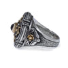 AAA GARNET 18K YELLOW GOLD & 925 SILVER HANDCRAFTED FILIGREE FLORAL CROSS RING