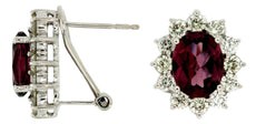 6.3CT DIAMOND & AAA RHODOLITE 14KT WHITE GOLD 3D OVAL & ROUND HANGING EARRINGS