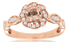 .77CT DIAMOND & AAA MORGANITE 14KT ROSE GOLD 3D FLOWER FILIGREE ENGAGEMENT RING