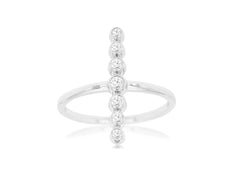 0.20CT DIAMOND 14KT WHITE GOLD 3D CLASSIC 7 STONE BEZEL BAR FUN RING