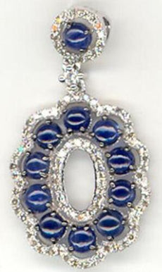 1.84CT DIAMOND & AAA SAPPHIRE 14KT WHITE GOLD CABOCHON & ROUND FLOATING PENDANT