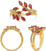 WIDE 1.27CT DIAMOND & AAA RUBY 14KT YELLOW GOLD MARQUISE & ROUND MULTI LEAF RING