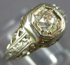 ANTIQUE ART DECO .40CT OLD MINE DIAMOND 18K WHITE GOLD 3D ENGAGEMENT RING #27350