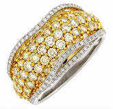 ESTATE WIDE 2.44CT WHITE & FANCY YELLOW DIAMOND 14KT 2 TONE GOLD MULTI ROW RING