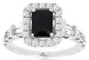 1.97CT DIAMOND & AAA SAPPHIRE 14K WHITE GOLD EMERALD CUT & ROUND ENGAGEMENT RING