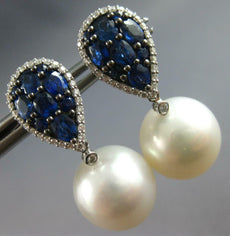 LARGE DIAMOND & AAA SAPPHIRE & SOUTH SEA PEARL 18KT WHITE & BLACK GOLD EARRINGS