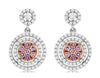 .85CT WHITE & PINK DIAMOND 14KT WHITE & ROSE GOLD DOUBLE HALO HANGING EARRINGS