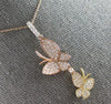 ESTATE LARGE .40CT DIAMOND 14K TRI COLOR GOLD 3D DOUBLE BUTTERFLY PENDANT #27679