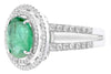 3.22CT DIAMOND & AAA EMERALD 18K WHITE GOLD CLASSIC OVAL & ROUND ENGAGEMENT RING