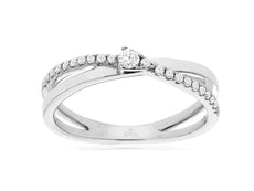 ESTATE .19CT DIAMOND 14KT WHITE GOLD 3D SOLITAIRE CRISS CROSS INFINITY LOVE RING
