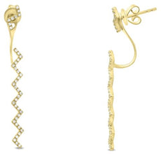 ESTATE .27CT DIAMOND 14KT YELLOW GOLD ROUND CLASSIC ZIG ZAG FUN HANGING EARRINGS