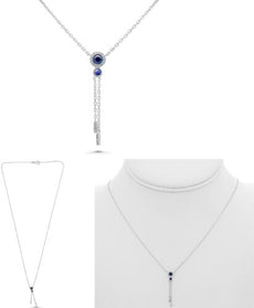 .26CT DIAMOND & AAA SAPPHIRE 14K WHITE GOLD 3D FLOWER DOUBLE LARIAT FUN NECKLACE