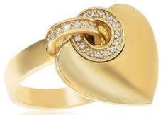 ESTATE .14CT DIAMOND 14KT YELLOW GOLD 3D CLASSIC ROUND HEART FUN LOVE RING