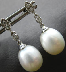 .09CT DIAMOND & AAA SOUTH SEA PEARL 14KT WHITE GOLD 3D FILIGREE HANGING EARRINGS
