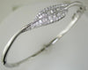 1.0CT DIAMOND 14KT WHITE GOLD CLASSIC LEAF ROUND & BAGUETTE CUFF BANGLE BRACELET