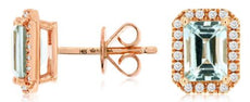 1.95CT DIAMOND & AAA AQUAMARINE 14KT ROSE GOLD BAGUETTE & ROUND OCTAGON EARRINGS