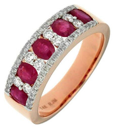 1.39CT DIAMOND & AAA RUBY 14KT ROSE GOLD OVAL & ROUND 5 STONE ANNIVERSARY RING