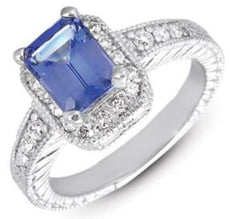 2.11CT DIAMOND & AAA TANZANITE 14KT WHITE GOLD EMERALD CUT HALO ENGAGEMENT RING