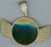 LARGE 3.31CT DIAMOND 14KT YELLOW GOLD ENGRAVEABLE CIRCULAR WING FLOATING PENDANT