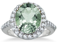 5.48CT DIAMOND & AAA GREEN AMETHYST 14KT WHITE GOLD OVAL & ROUND HALO FUN RING