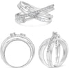 WIDE .55CT DIAMOND 14KT WHITE GOLD 3D ROUND BAGUETTE & PRINCESS CRISS CROSS RING