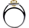 1.54CT WHITE & FANCY YELLOW DIAMOND 18K 2 TONE GOLD CUSHION HALO ENGAGEMENT RING